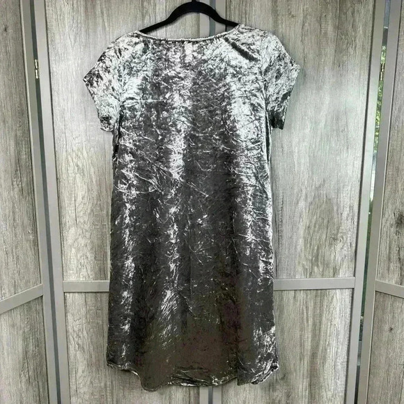 Soft Surroundings Dress Small Short Sleeve Crushed Velvet Embroidered Boho Gray - Picture 6 of 6